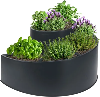 Produktbild von mucHome Kräuterspirale aus Kunststoff - anthrazit 55,5x34cm Spirale Kräuterhochbeet Pflanzgefäß Garten Pflanzspirale Kräuterturm Kräuterschnecke Wette