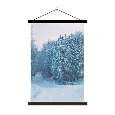 Produktbild von MuchoWow® Textilposter Wald - Schnee - Winter 40x60 cm mit schwarzem Rahmen - Wanddekorationen