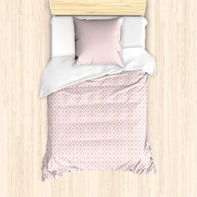 Produktbild von ABAKUHAUS Geometrisch Bettbezug Set für Einzelbetten, Quadrate Polka Dots, Milbensicher Allergiker geeignet mit Kissenbezug, Baby Pink Weiß