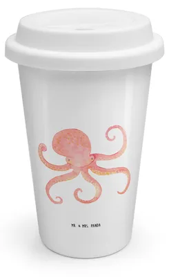 Produktbild von Mr. & Mrs. Panda ToGo Kaffeebecher Tintenfisch - Weiß - Geschenk, Thermobecher To Go, Coffee Becher, Krake, keramik, Ozean, Tiermotive, Meer, Wasser, Meerestier