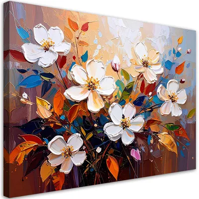Immagine prodotto di Quadro su tela, Fiori di campo bianchi dipinti - 120x80