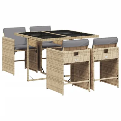 Produktbild von 5-tlg. Garten-Essgruppe mit Kissen Beigemischung Poly Rattan