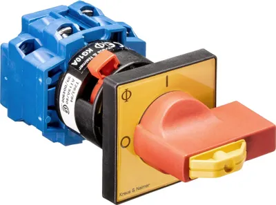 Produktbild von Kraus & Naimer Not-Aus-Schalter, 3-polig, Zentralbefestigung, 48x48, Ith=20 A, P=5,5 kW (AC23B, 400V AC), 2,5 mm², 1 Stk.