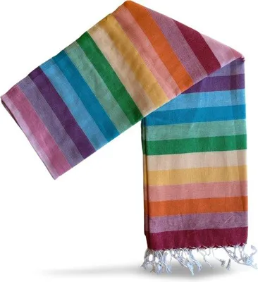 Produktbild von Unyqoos® Peshtemal Hamamtuch – Badetuch 100×180 cm, 100% türkische Baumwolle, handgewebt, saugfähig & schnelltrocknend, Rainbow