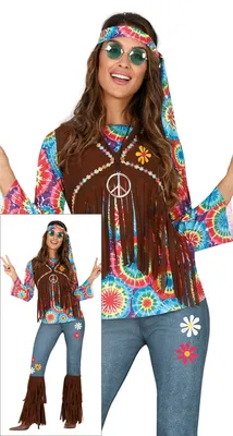 Produktbild von Hippie 60s Karneval Fasching Retro Farbexplosion Festival Flowerpower, Größe: 38 - 40 (M) Farbe: Braun