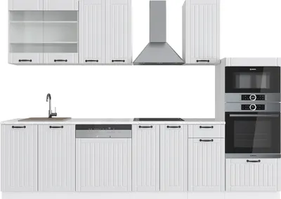 Immagine prodotto di Cucina componibile Vicco Fame-Line Casa di campagna bianca/bianco 300 cm con armadio alto, senza piano di lavoro, Model 36141