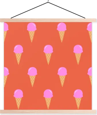 Produktbild von MuchoWow® Textilposter Eiscreme - Muster - Sommer 120x120 cm mit holzfarbenen Rahmen - Textil-Poster