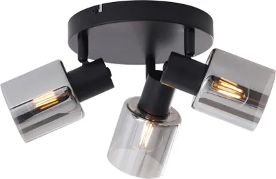Zdjęcie produktu dla QAZQA – nowoczesna lampa sufitowa I lampa sufitowa I lampa I oprawa oświetleniowa czarna z dymionym szkłem okrągła 3-punktowa – Cilin I salon I sypialnia – metal okrągła – odpowiednia do żarówek LED E14