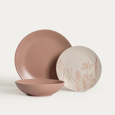 Produktbild von HOMLA BARI-Tischgeschirr, rosa, mit Blumenmuster, 18-teilig