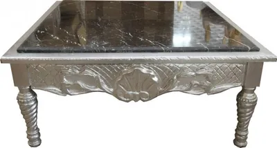 Zdjęcie produktu dla Casa Padrino stolik w stylu barokowym srebrny z blatem z czarnego marmuru 95 x 95 x 43,5 cm - meble w stylu barokowym