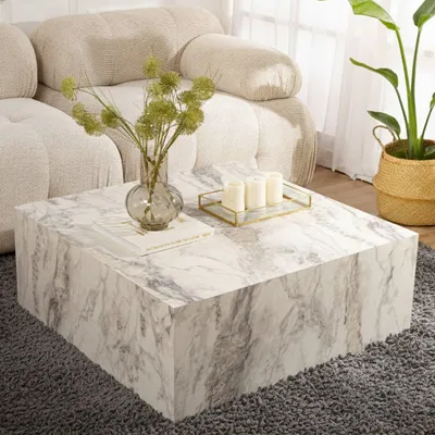 Image de Jesinia - Table basse, 90x90x35h cm Blanc Marbre, Charge max 20 kg