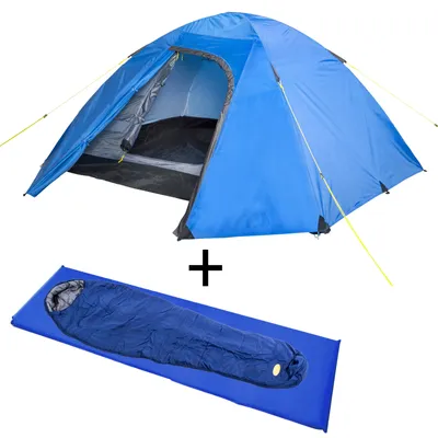 Produktbild von Camping Set Kuppelzelt inkl Schlafsack und Isomatte selbstaufblasend für Camping