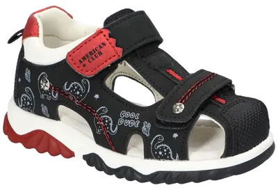 Produktbild von American Club XD191, Kinder Sandalen geschlossen Klettverschluss Leder-Einlegesohle bequem, Schwarz 25