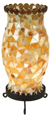 Produktbild von Tischleuchten - Mosaik-Tischleuchte, Tischlampe aus Metall und Glas in orange, E14-Fassung