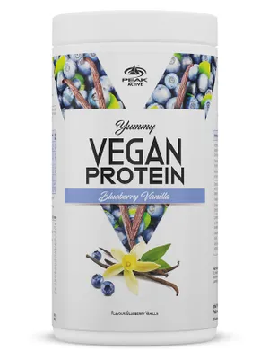 Immagine prodotto di Yummy Vegan Protein - 450g : Mirtillo Vaniglia I polvere I sapore eccellente I proteina multicomponente a base vegetale I proteina di zucca I proteina di fava I proteina di pisello I proteina di mandorla I proteina di canapa I profilo aminoacidico completo I alto valore biologico I non OGM I senza lattosio I senza glutine