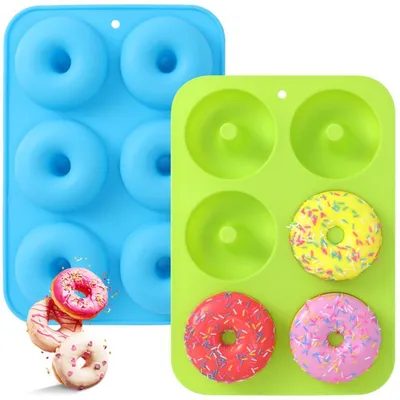 Immagine prodotto di Set di 2 stampi in silicone per donute, con 6 cavità, antiaderenti, resistenti da -40°C a 230°C