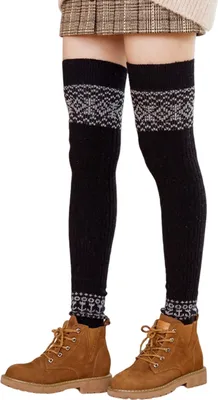 Produktbild von 1 Paar Damen-Winter-Wadenstulpen, dickes Material, farblich abgesetzt, knielang, rutschfest, hochelastisch, warmhaltend