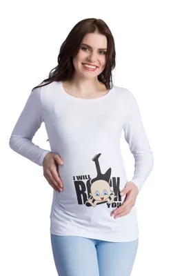 Immagine prodotto di Maglietta premaman manica lunga I will rock you – abbigliamento premaman donna, 95% cotone, bianco, taglia M