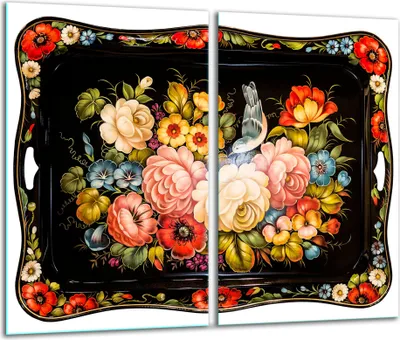 Image de Plaques de recouvrement pour cuisinière 2 pièces 30x52 Couverture de plaque vitrocéramique verre fleurs