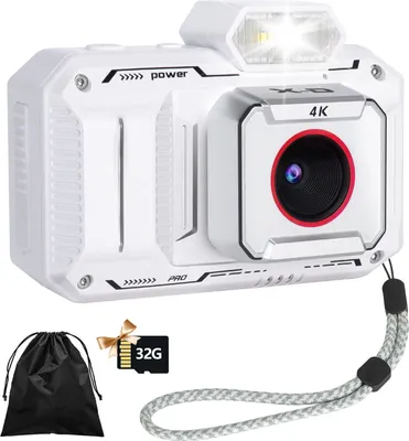 Obrázek produktu pro Přenosný digitální fotoaparát HD 1080P 48MP Kompaktní fotoaparát s paměťovou kartou 32 GB 18x digitální zoom Dárek pro děti, mládež, začátečníky, bílý
