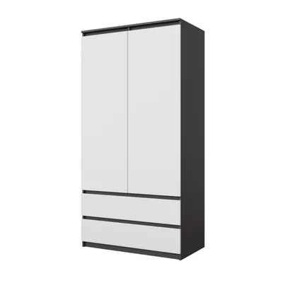 Image de Armoire Anthracite / Blanc Mat – Armoire Chambre 2 Portes avec 2 Tiroirs, Armoire de Rangement L90 x H180 x P50 cm