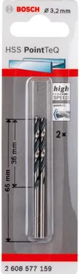 Image de Forets hélicoïdaux à métaux HSS PointTeQ, DIN 338, 3,2 mm, lot de 2