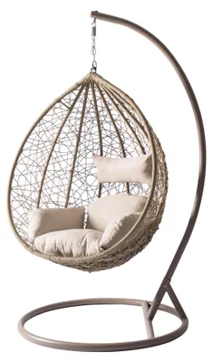 Produktbild von MIRJAN24 Hängesessel Savona 1142N, Stilvoll Gartenmöbel, Gartensessel mit Stahlskelett, Hängekorb, Kokon (Farbe: Beige, Kissen: Beige)