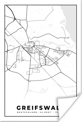 Produktbild von MuchoWow® Poster Karte - Greifswald - Stadtplan 120x180 cm - Kunstposter