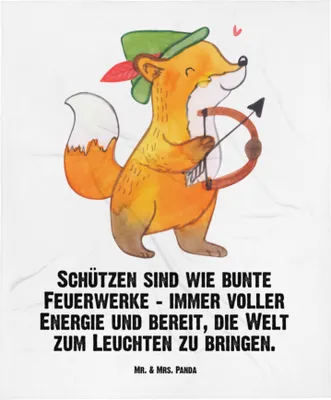 Produktbild von Mr. & Mrs. Panda Babydecke Schütze Astrologie - Weiß - Geschenk, Geburtstagsgeschenk, Kinderdecke, Tierkreiszeichen, Geschenkidee, Schlummerdecke, Erstlingsdecke, Plaid