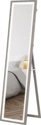 Produktbild von Ganzkörperspiegel 40 x 160 cm Standspiegel mit LED-Lichte, 3 Lichtfarben, Wandspiegel mit Touch-Steuerung, Bodenspiegel für Schlafzimmer, Wohnzimmer, Grau, 40 cm, 5 cm, 160 cm