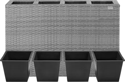 Immagine prodotto di Set di fioriere in polyrattan, grigio, 95x27x60 cm, per interni/esterni