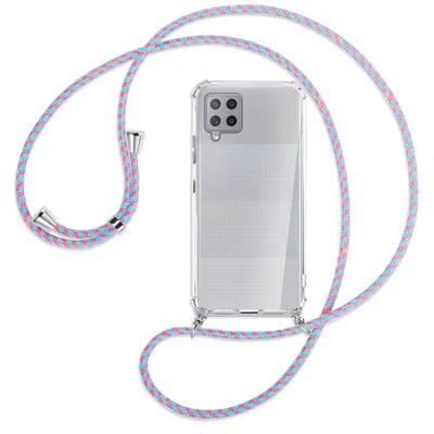Produktbild von Handykette Backcover-Schutzhülle mit Band (Metall silberfarben) für Samsung Galaxy A42 5G - pink/mint