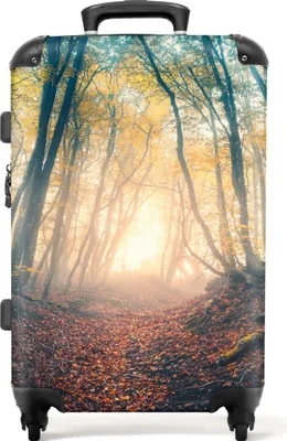 Produktbild von NoBoringSuitcases.com® Großer Koffer - Nebel - Bäume - Wald - Sonne - Herbstblätter - Kombinationsschloss TSA - Hartschalen Trolley 4 Rollen - 72 liter - Reisekoffer - 66 cmKoffer Mittelgroß 67x43x25 cm, 72L,