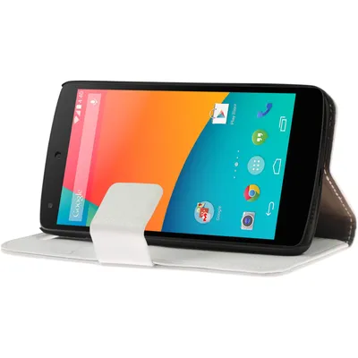Produktbild von PhoneNatic Kunst-Lederhülle kompatibel mit Google Nexus 5 - Wallet weiß + 2 Schutzfolien