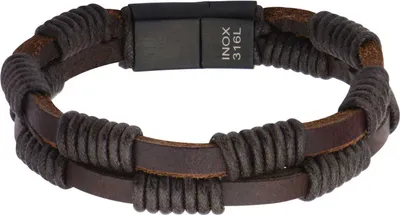 Image de Bracelet pour homme à double bride en cuir marron, enroulé