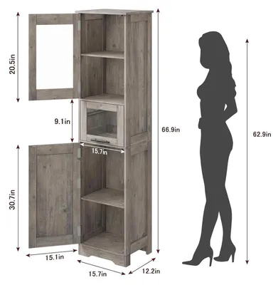 Immagine prodotto di Armadio alto per ripostiglio - Mobile bagno e cucina 170 cm - Mobile autoportante in legno - Con ante - Ripiani interni regolabili - Grigio