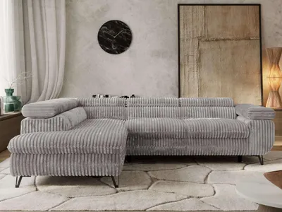 Produktbild von Couch mit Schlaffunktion L-form Ecksofa Wohnzimmersofa mit Einstellbare Kopfstützen - PABLO L - Cord - Hellgrau - Links