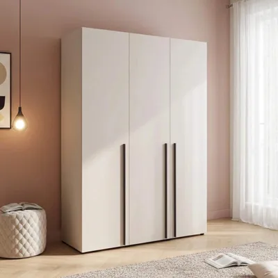Obrázek produktu pro Šatní skříň ARNI 150 cm Kašmír 3dveřová skříň s otočnými dveřmi a tyčí na ramínka Béžová