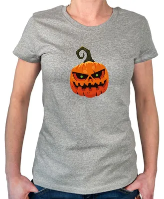 Produktbild von Huuraa Damen T-Shirt Halloweenkürbis Kürbis S Sport Grey Bio Baumwolle Fairtrade Damenshirt Geschenkidee