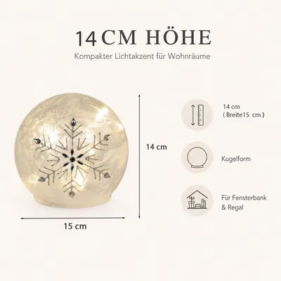 Produktbild von LED Deko-Kugel 15 cm Eiskristall Glas mit Timer 6h/18h Weihnachtsdeko