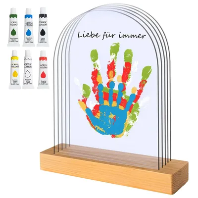 Produktbild von Handabdruck Fotorahmen Set,Transparent,Handabformset für 4 Personen, DIY Familienbild mit ungiftiger Fingerfarbe
