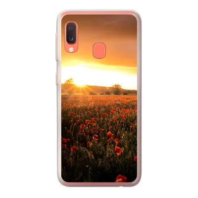 Produktbild von MuchoWow® Handyhülle Schutzhülle Hülle für Samsung Galaxy A20e Sonnenuntergang über den Mohnblumen in England Silikon Softcase Handy Hülle - Abdeckung
