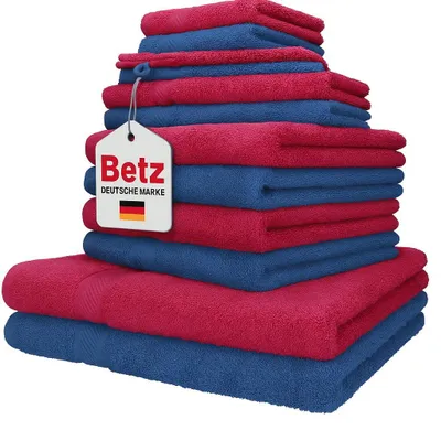 Produktbild von Betz 12er Handtuch-Set PALERMO 100% Baumwolle  Farbe: cranberry und blau