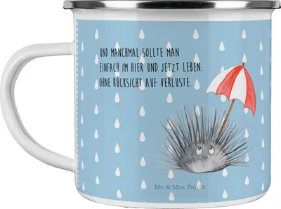 Produktbild von Mr. & Mrs. Panda Teetasse Seeigel - Blau Pastell - Geschenk, Emaille Becher, Hier und Jetzt, Leben, Achtsamkeit, Tasse, Pott, Meer, Teebecher, emaillebecher, Lebe