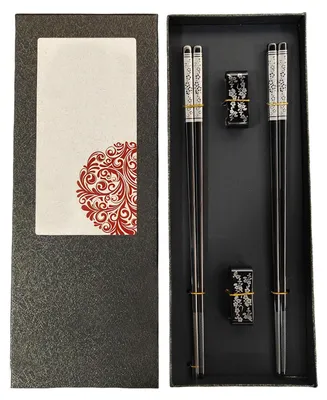 Productafbeelding van Roestvrijstalen eetstokjes, 2 paar, vaatwasmachinebestendig, met houder, zwart, voor sushi
