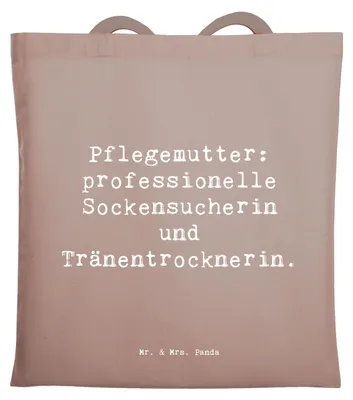 Produktbild von Mr. & Mrs. Panda Einkaufstasche Spruch Pflegemutter Heldin - Braun Pastell - Geschenk, Alltagsheldin, Geschenke, Pflegekind, einzigartige Designs, Schultasche, totebag