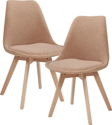 Image de Chaise de salle à manger 'Fläten' (lot de 2) Chaise rembourrée Bouclé Taupe