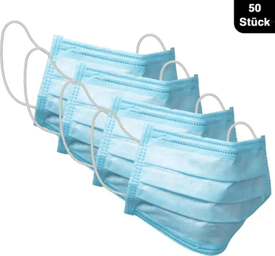 Produktbild von 50x Einwegmaske 3-Lagig 50er Set Maske 3-lagig Gesichtsmaske Mund- und Nasenmaske