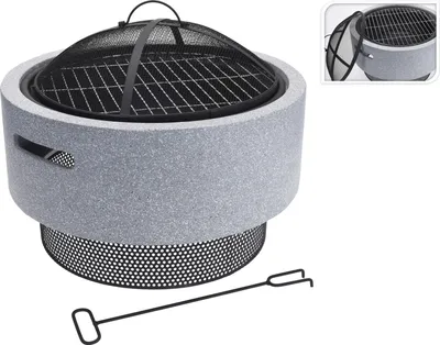 Produktbild von ProGarden Feuerschale mit Grillrost Rund Hellgrau 52x18,5 cm