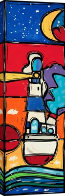 Productafbeelding van Canvas schilderij, kleurrijk landschap - Wallas - Vuurtoren in blauw - 150 x 50 cm